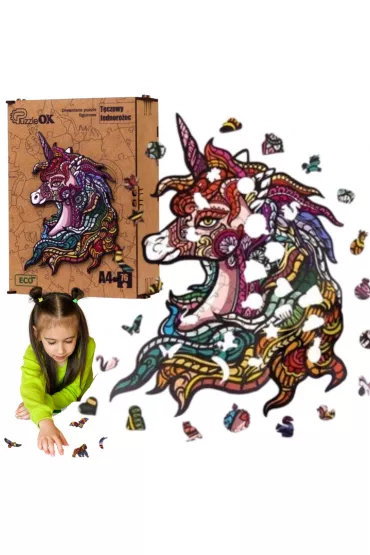 Puzzle drewniane eko 76 el. T�czowy jednoro�ec A4 PuzzleOK
