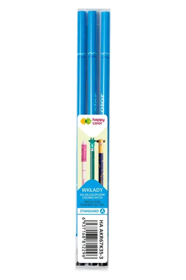 Happy Color Wk�ady do d�ugopisu wymazywalnego Standard A, niebieskie, 0.5 mm, 3 sztuki niebieski