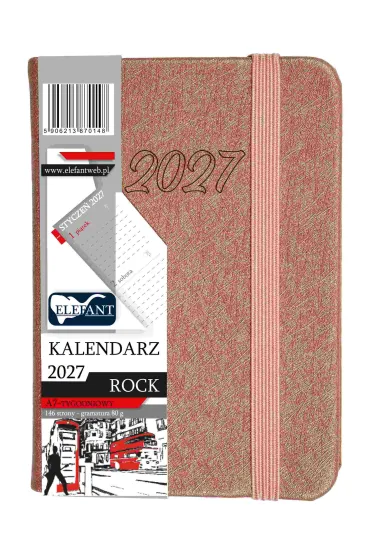 Kalendarz Rock 2027 A7 tygodniowy miedziany