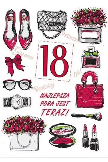 Stamp Karnet Party naklejany B6 + koperta Urodziny 18