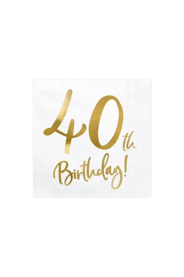 PartyDeco Serwetki 40th Birthday bia�e 33x33cm 20 szt