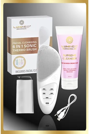 Szczoteczka do twarzy LUMIENO SONIC per�owa + �el do sk�ry problematycznej
