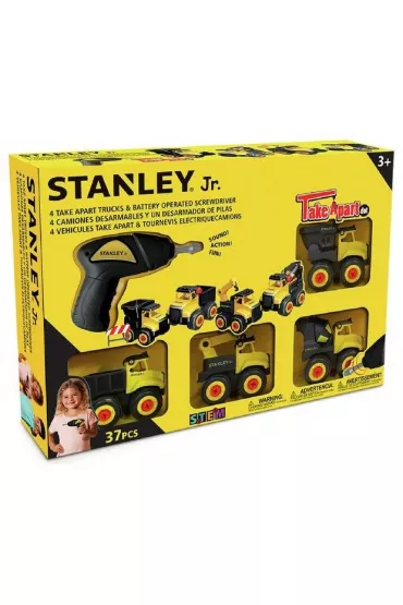 Zestaw 4 pojazd�w mini do z�o�enia +wkr�tarka 37el Stanley