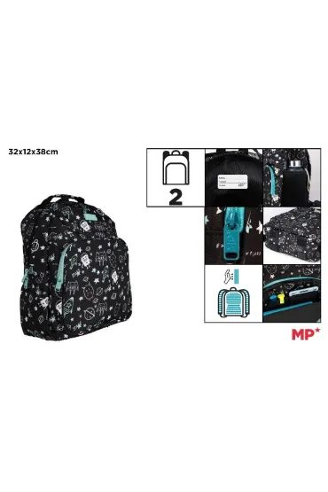 Mp Main Paper Plecak dwukomorowy Kosmos czarny 32x12x38cm