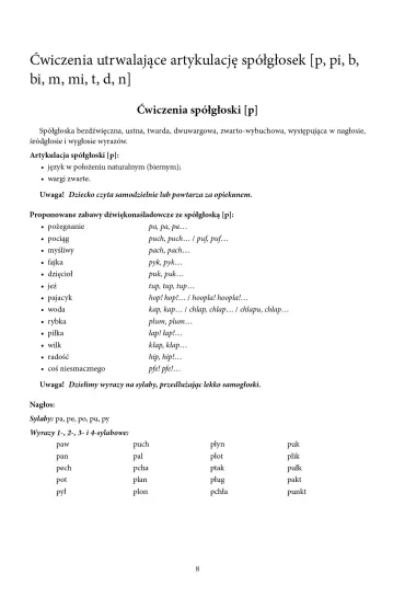 Pomagamy dziecku z op�nionym rozwojem mowy Utrwalanie g�osek p, pi, b, bi, m, mi, t, d, n - El�bieta Kowalik
