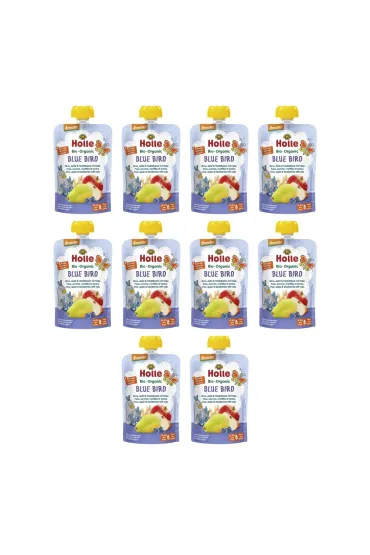 Holle Mus niebieski ptak (Gruszka - Jab�ko - Jagoda - Owies) od 6 miesi�ca Demeter Zestaw 10 x 100 ml Bio