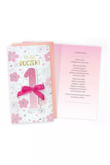 Kukartka Karnet Urodziny Roczek r�owe kwiatki