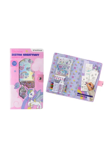 Zestaw kreatywny do kolorowania  naklejki, kredki, diamenciki Unicorn STARPAK 552493