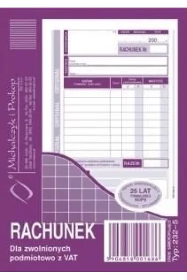 Tetis Druk Rachunek/Zwolnienie z podatku VAT A6