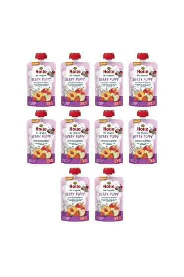 Holle Mus Jagodowy piesek (jab�ko - brzoskwinia - owoce le�ne) od 8 miesi�ca Demeter Zestaw 10 x 100 ml Bio