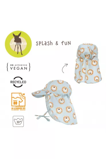Lassig Czapka przeciwsoneczna z daszkiem i oson karku UV80 Splash & Fun Lew powder blue, rozm. 50/51