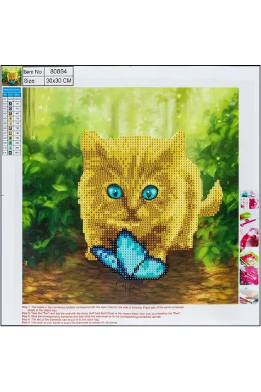 Centrum Diamentowa mozaika 5D - Cat&Butterfly 30x30cm