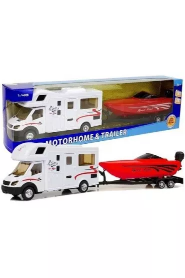 Camper z czerwon� motor�wk� i nap�dem frykc. 1:48 LeanToys