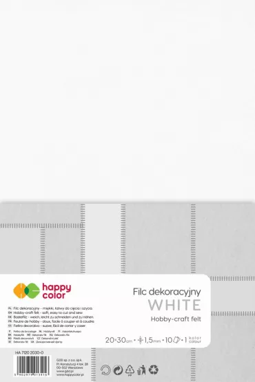 Happy Color Filc dekoracyjny bia�y 20x30cm, 1.5mm