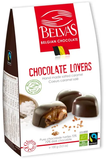 Belvas Czekoladki belgijskie serca z karmelem i sol� morsk� fair trade bezglutenowe 100 g Bio