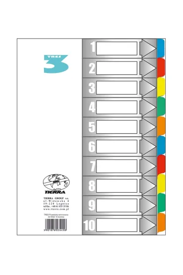 Przek�adki Tres A4 kartonowe z laminowanymi indeksami 10 kolor�w