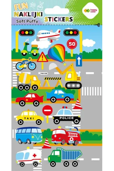 Happy Color Naklejki 3D SOFT PUFFY FUN - Street Cars, 110X205 mm
