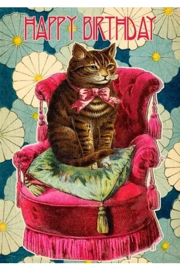 Madame Treacle Karnet B6 z kopert� Urodziny Kot na czerw. fotelu