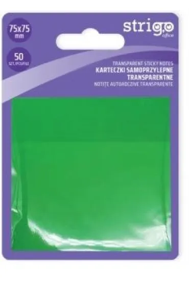 Strigo, Karteczki samoprzylepne transparentne - zielone, 50 kartek