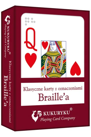 Karty do gry czerwone ze znakami Braille'a Kukuryku