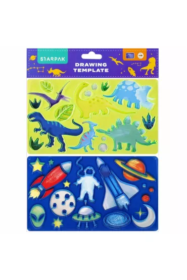 Starpak Plastikowy szablon rysunkowy - dino, kosmos 2 szt.