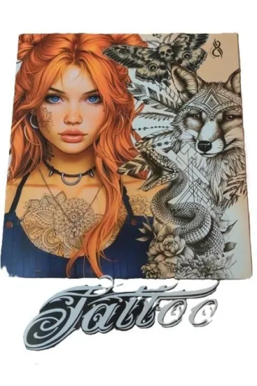 Kolorowanka A4 pionowa 8 obrazk�w Tattoo pomara�cz