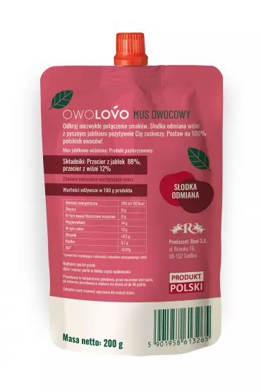 Owolovo Mus jab�kowo-wi�niowy Wi�niowo 200 g