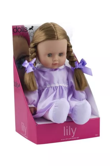 Lalka bobas Lily z mi�kkiego materia�u fioletowa 41 cm - Dollsworl