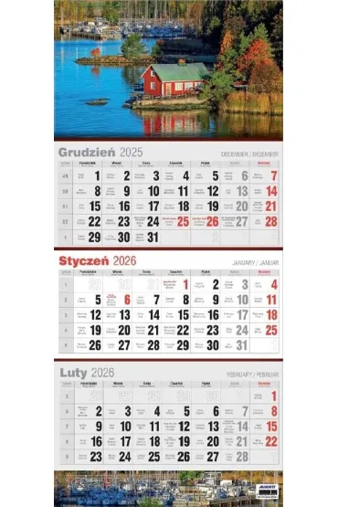 Kalendarze �cienne Kalendarz 2026 tr�jdzielny p�aski KTT 1szt.mix