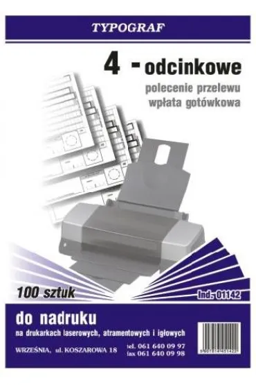 Druki samokopiuj�ce Typograf polecenie przelewu 4 odc. (01142) 100 szt.
