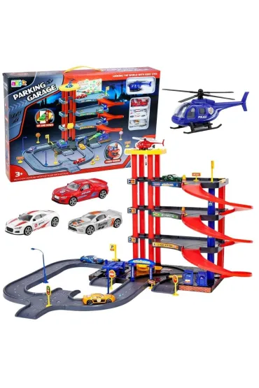 Parking 4 poziomy z wind� autkami i helikopterem LeanToys
