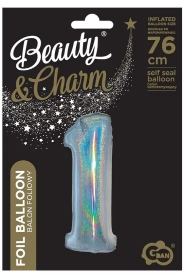 Godan Balon foliowy B&C cyfra 1 holograficzna srebrna 76cm