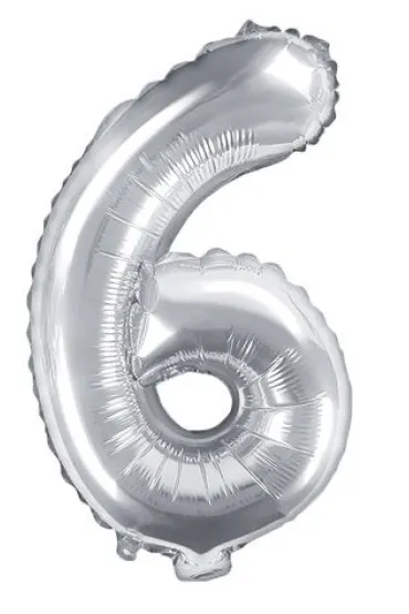 PartyDeco Balon foliowy Cyfra "6", 35cm, srebrny