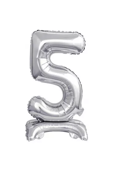 Amscan Balon foliowy mini cyfra 5 na stojaku srebrna