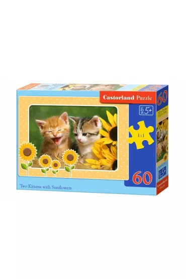 Puzzle 60 el. Two Kittens with Sunflower Castorland