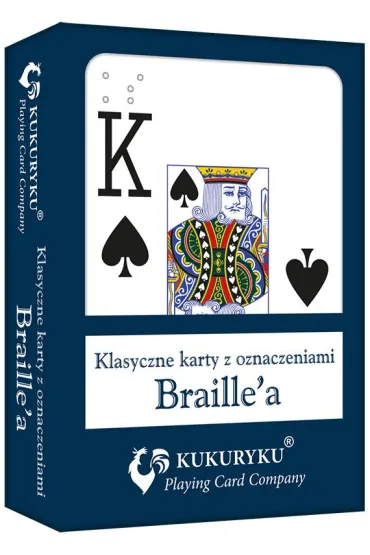 Karty do gry niebieskie ze znakami Braille`a Kukuryku