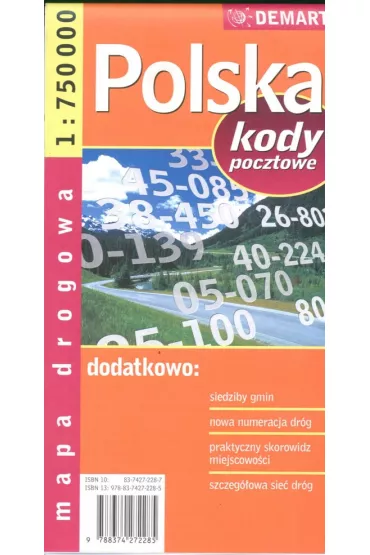 Polska. Mapa drogowa z kodami pocztowymi