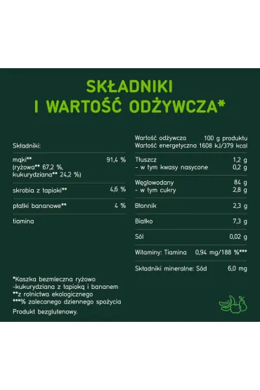 BoboVita Kaszka bezmleczna ry�owo-kukurydziana z tapiok� i bananem po 4 miesi�cu 200 g Bio