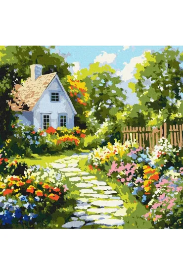 Ideyka Malowanie po numerach - Kwiaty w pobli�u chaty 40x40cm