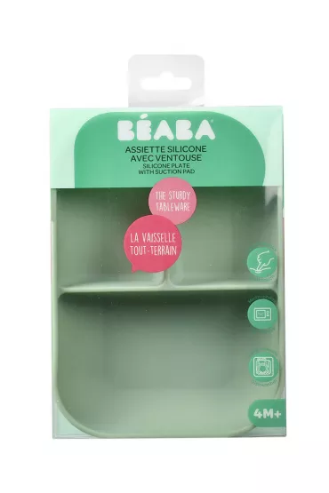 Beaba Silikonowy talerzyk z przyssawk sage green 450 ml