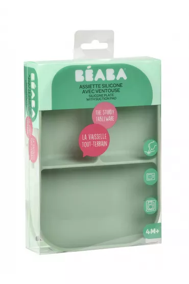 Beaba Silikonowy talerzyk z przyssawk sage green 450 ml
