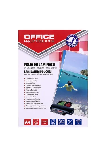 Folia do laminowania A4 Office Products 2x80mikr b�yszcz�ca transparentna 100 szt.