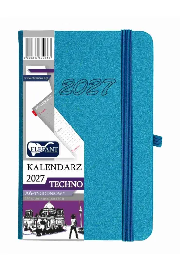 Kalendarz Techno 2027 A6 tygodniowy turkusowy