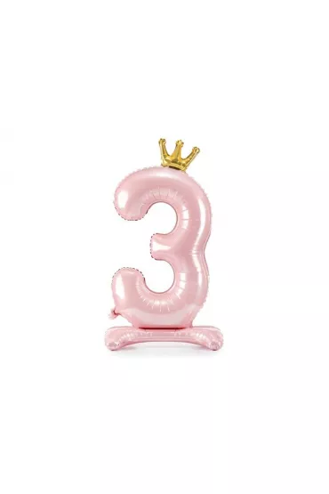 PartyDeco Stoj�cy balon foliowy 3 jasny r�owy 84cm