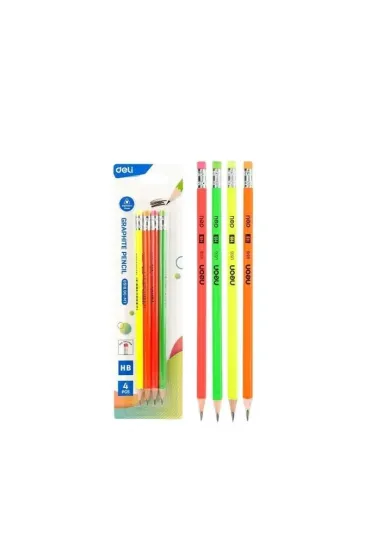 Deli O��wek neonowy HB z gumk� 4 szt.
