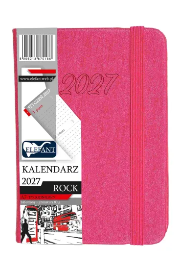 Kalendarz Rock 2027 A7 tygodniowy r�owy