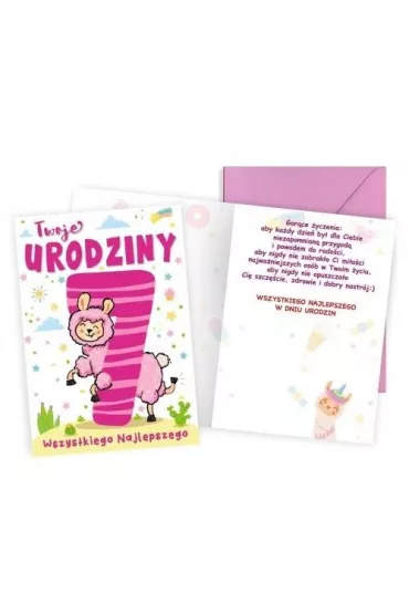 Kukartka Karnet B6 Urodziny 7 Lama