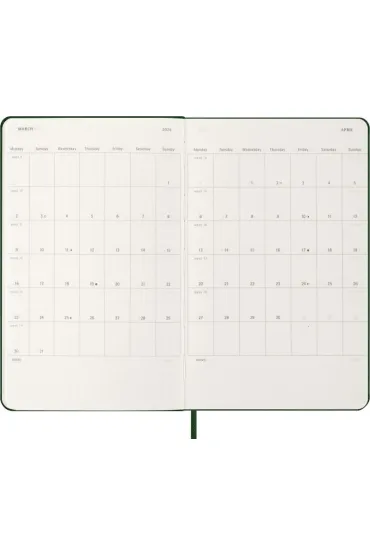 Kalendarz 2026 12M Moleskine L twarda oprawa dzienny Myrtle Green 13x21cm