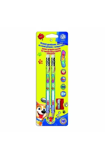 Astra O��wki grafitowe tr�jk�tne Jumbo HB z gumk� do nauki pisania + temper�wka