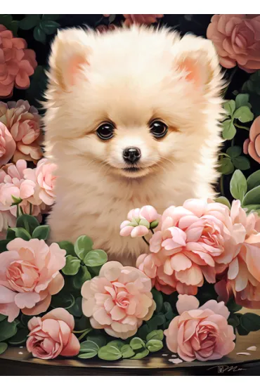 Puzzle 60 el. Pomeranian Puppy in Roses Castorland